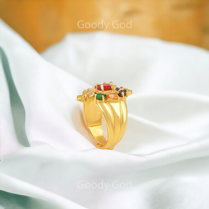 Goodygod Adjustable Navratna Tortoise Ring | Meru Kachhua Navratna for Men